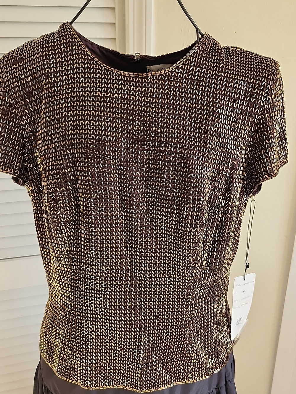 Oleg Cassini Vintage Black and Gold Metallic Knit Short Sleeve Top